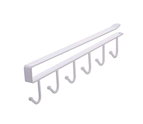 Under Shelf Cup Holder 6 Hooks Kitchen Utensil Rack White