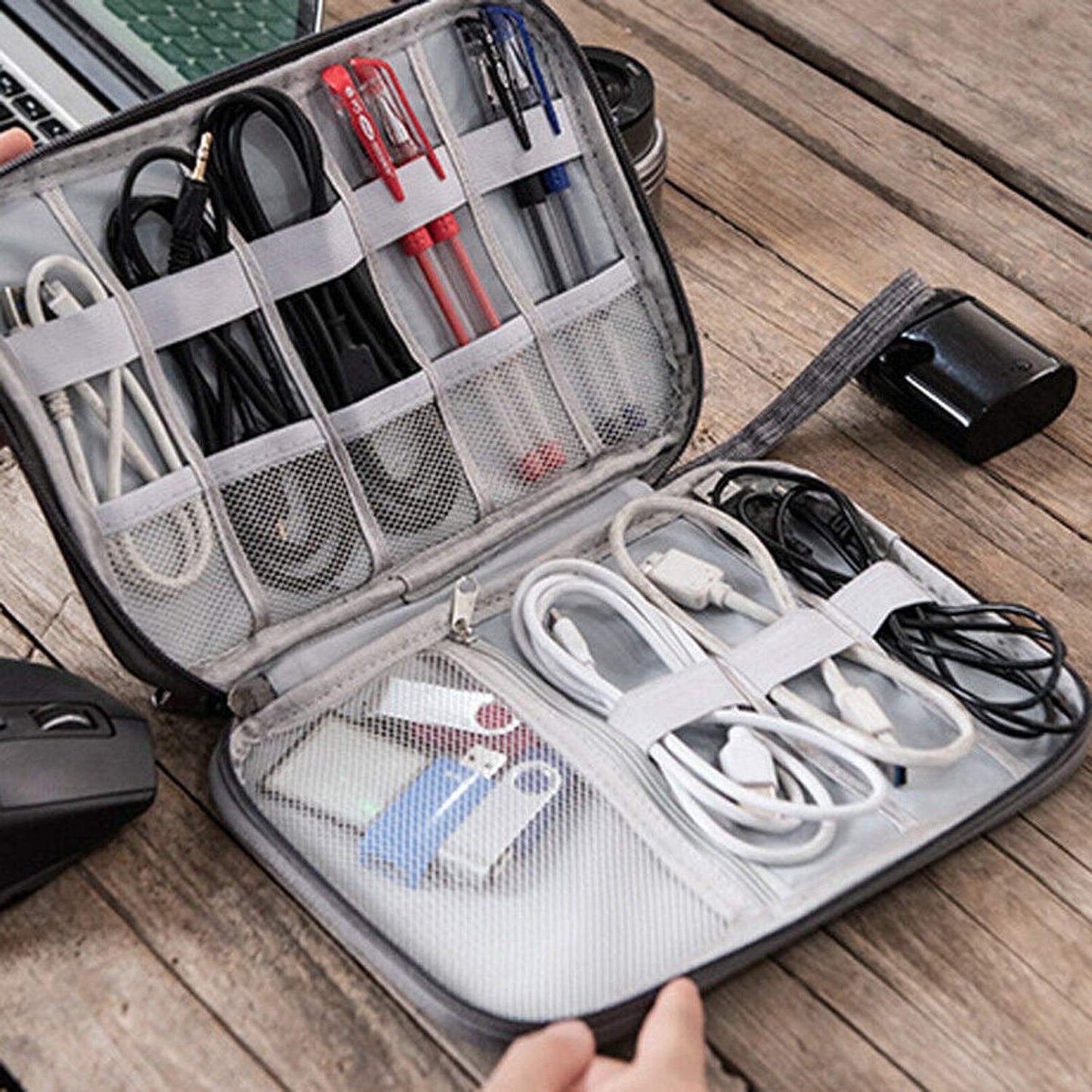 Electronics Accessories Organizer Bag, Universal Carry Travel Gadget Bag for Cables, Plug, Charger, Hard Disk and More - Black