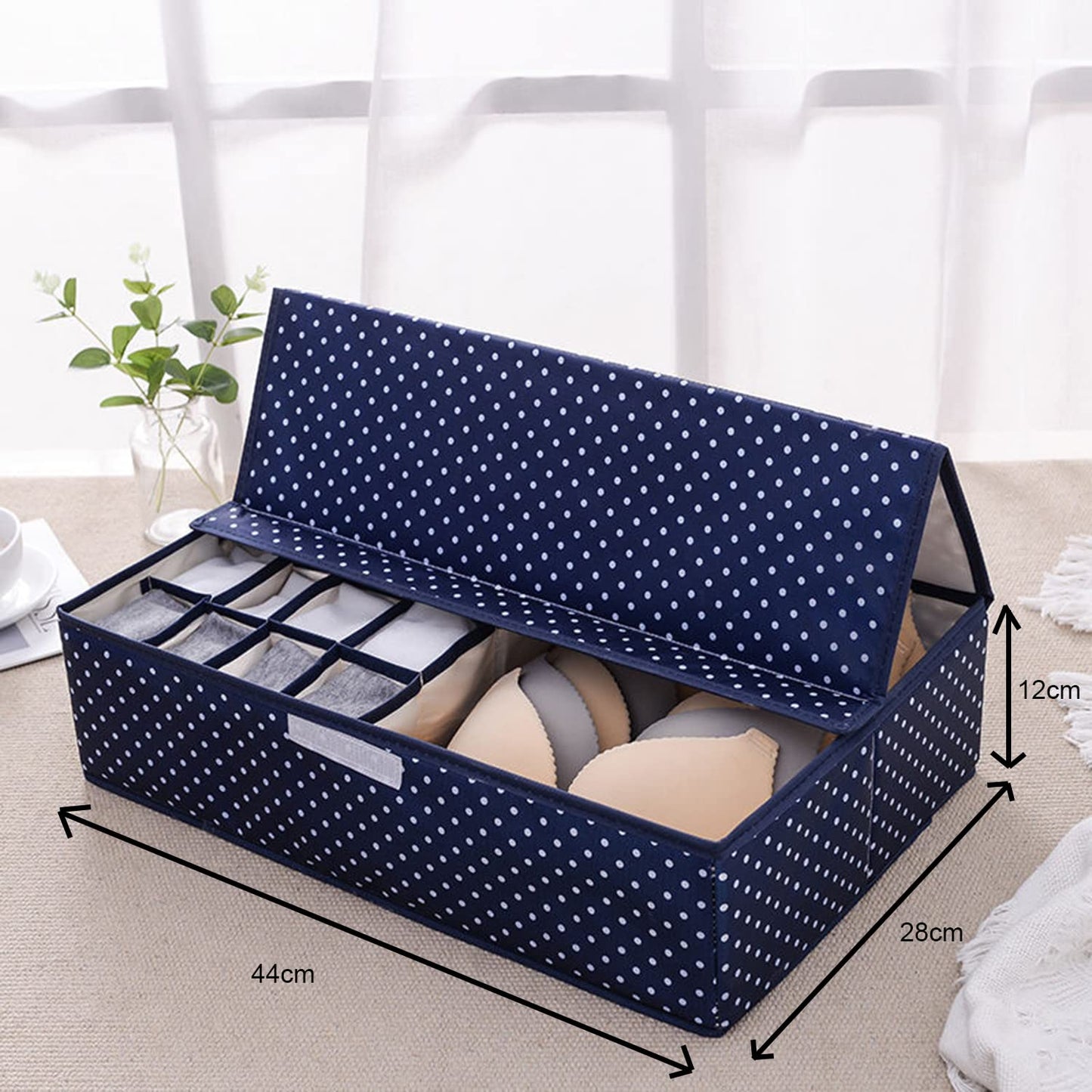 Innerwear Organizer 16+1 Compartment Non-Smell Non Woven Foldable Fabric Storage Box for Closet - Blue Polka