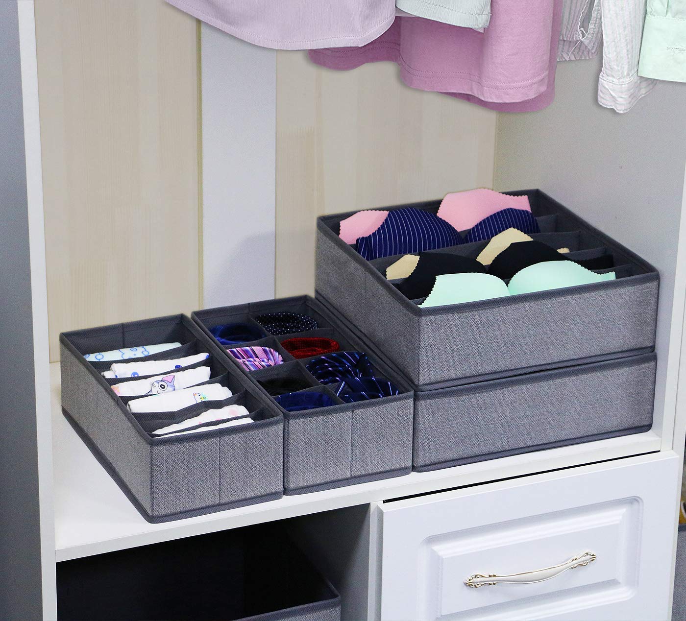 Foldable Closet Storage for Socks Bra Tie Scarfs-Set of 4