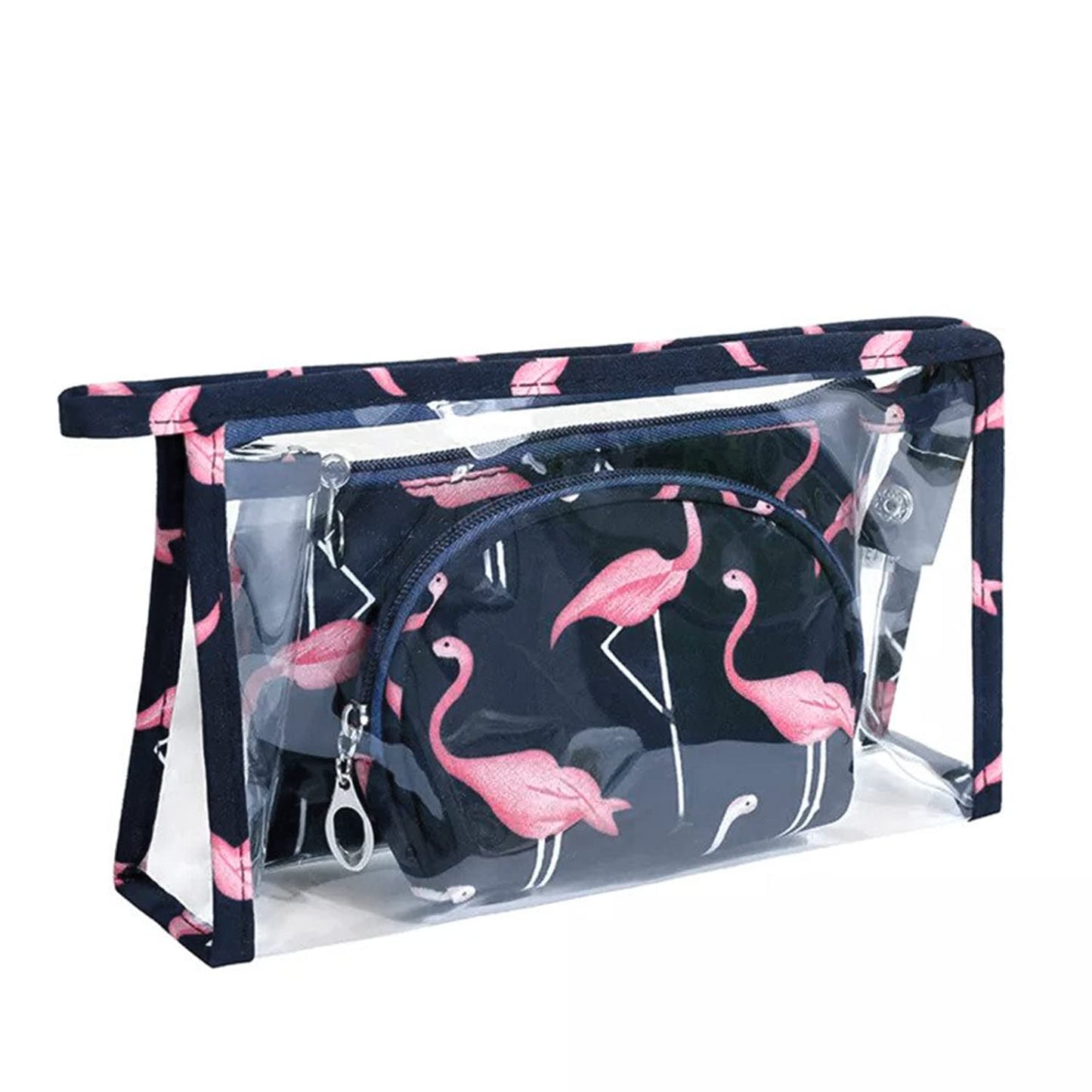 Flamingo Makeup Bag Set for Women Portable 3 Different Sizes Toiletry Bag