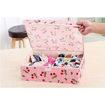 Innerwear Organizer 16+1 Compartment Non-Smell Non Woven Foldable Fabric Storage Box for Closet - Pink