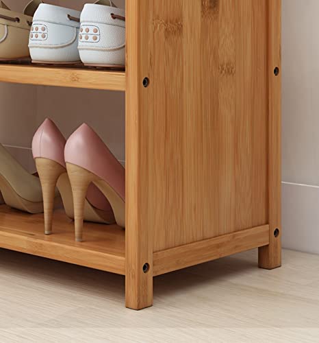 Bamboo Shoe Organizer with Storage Shelves and Clothes Hanger