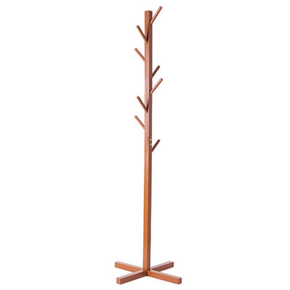 Bamboo Coat And Hat Rack 8 Hooks Coat Stand  - Tan