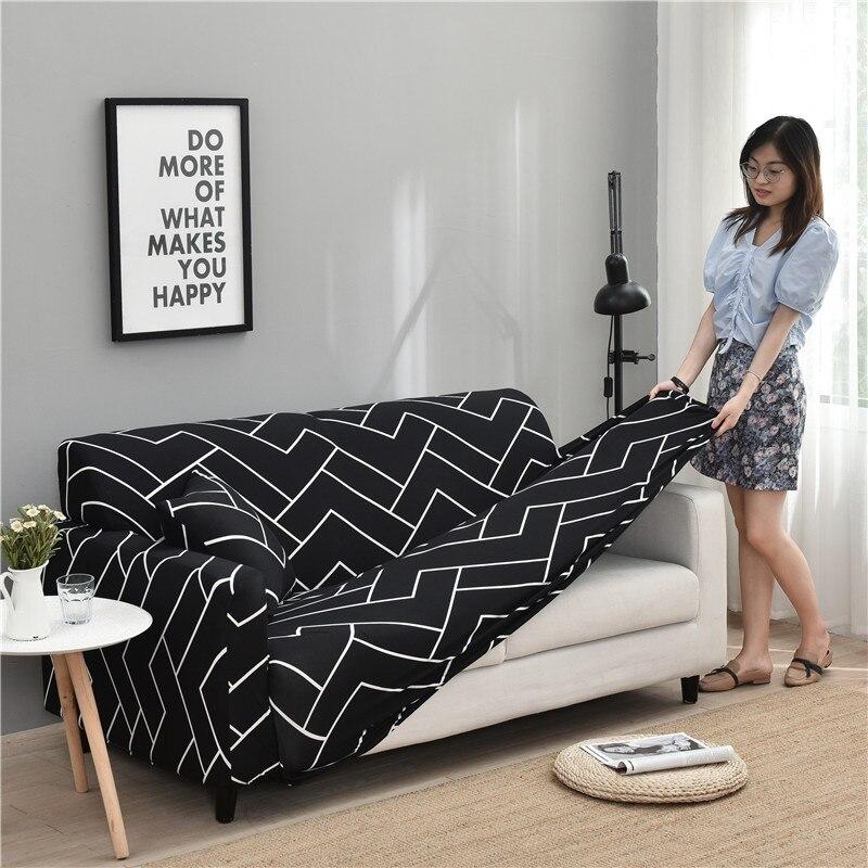 Printed Sofa Cover - Black Herringbone