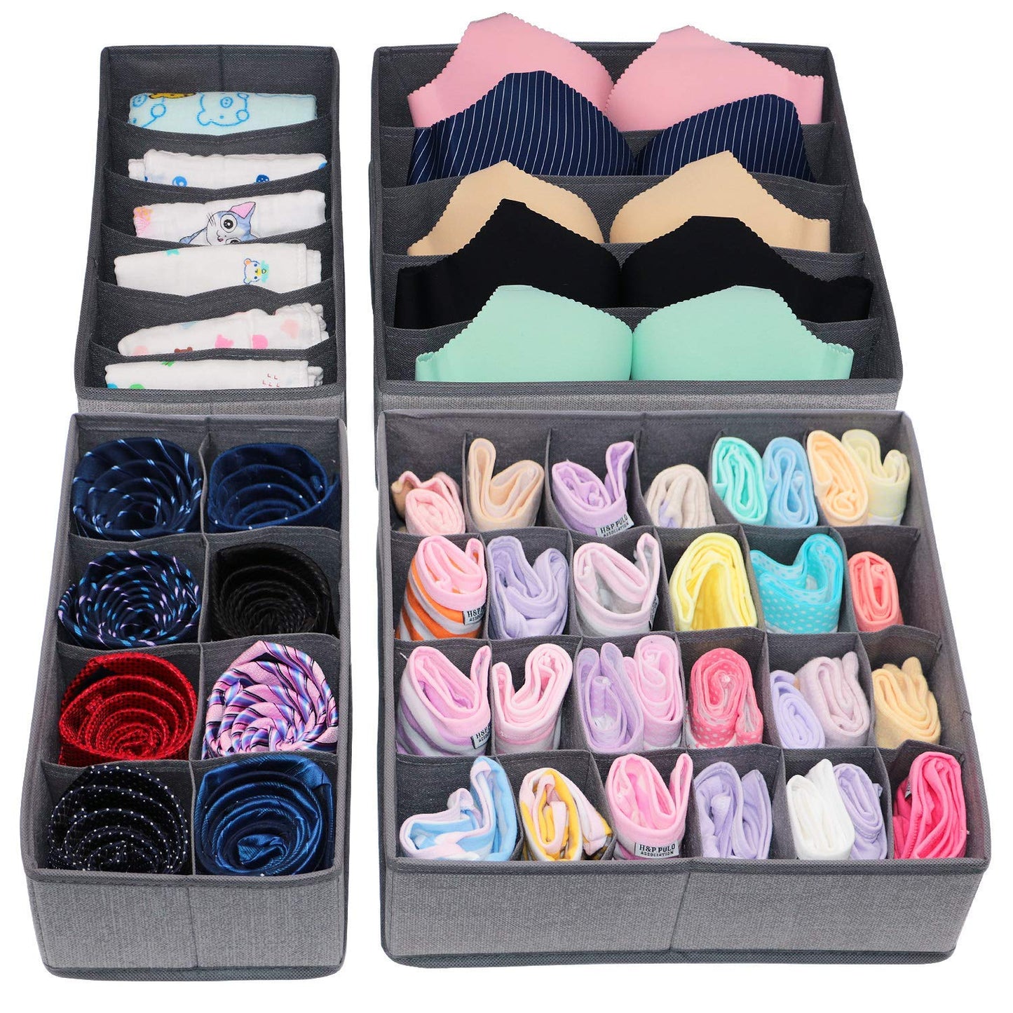 Foldable Closet Storage for Socks Bra Tie Scarfs-Set of 4