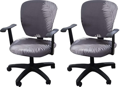 Leaf Printed Office Chair Cover-Grey