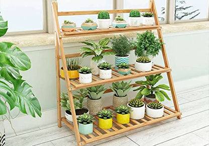 Bamboo Plant Stand Outdoor Indoor, Folding Garden Plant Ladder( 70cm )