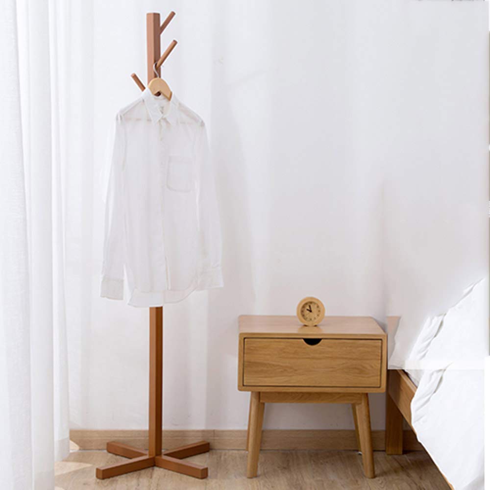 Bamboo Coat And Hat Rack 8 Hooks Coat Stand  - Tan