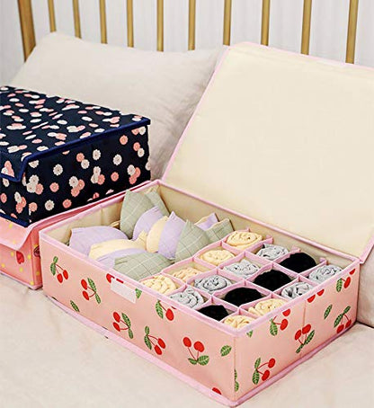 Innerwear Organizer 16+1 Compartment Non-Smell Non Woven Foldable Fabric Storage Box for Closet - Pink