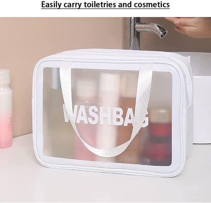 Clear Toiletry Bag, Wash Make Up Bag PVC Waterproof Zippered Cosmetic Bag (White)