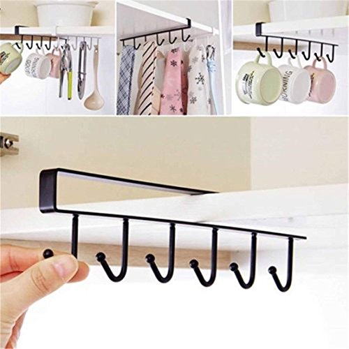 Stainless Steel 6 Hooks Under Shelf Cup Holder Multi Functional Kitchen Utensil Rack for Hanging