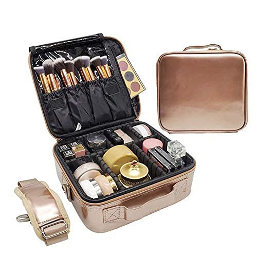 Cosmetic Storage Case with Adjustable Compartment (Rose Gold)