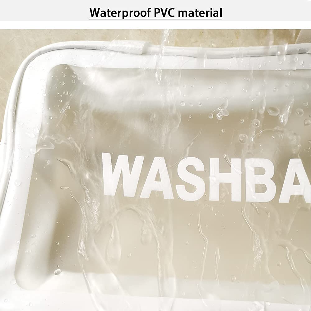 Clear Toiletry Bag, Wash Make Up Bag PVC Waterproof Zippered Cosmetic Bag (White)