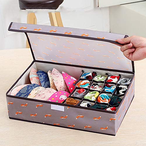 Innerwear Organizer 15+1 Compartment Non-Smell Non Woven Foldable Fabric Storage Box for Closet - Brown Fox