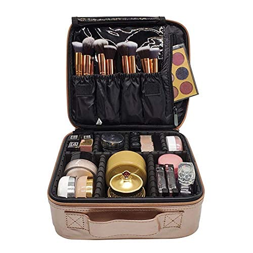 Cosmetic Storage Case with Adjustable Compartment (Rose Gold)