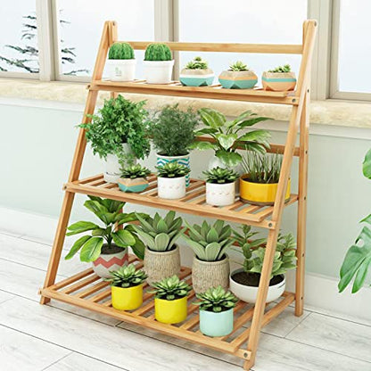 Bamboo Plant Stand Outdoor Indoor, Folding Garden Plant Ladder( 70cm )