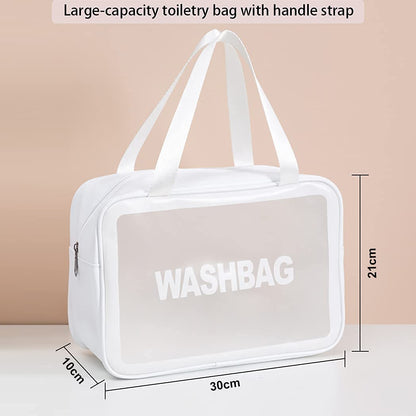 Clear Toiletry Bag, Wash Make Up Bag PVC Waterproof Zippered Cosmetic Bag (White)