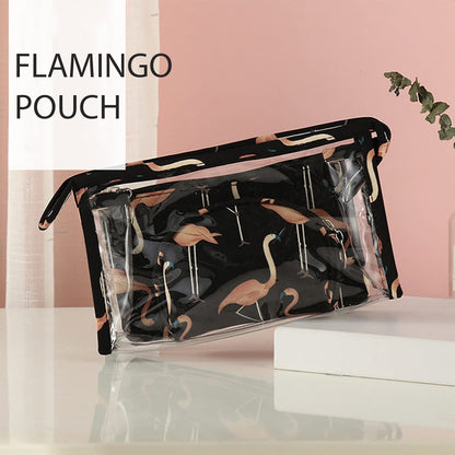 Flamingo Makeup Bag Set for Women Portable 3 Different Sizes Toiletry Bag