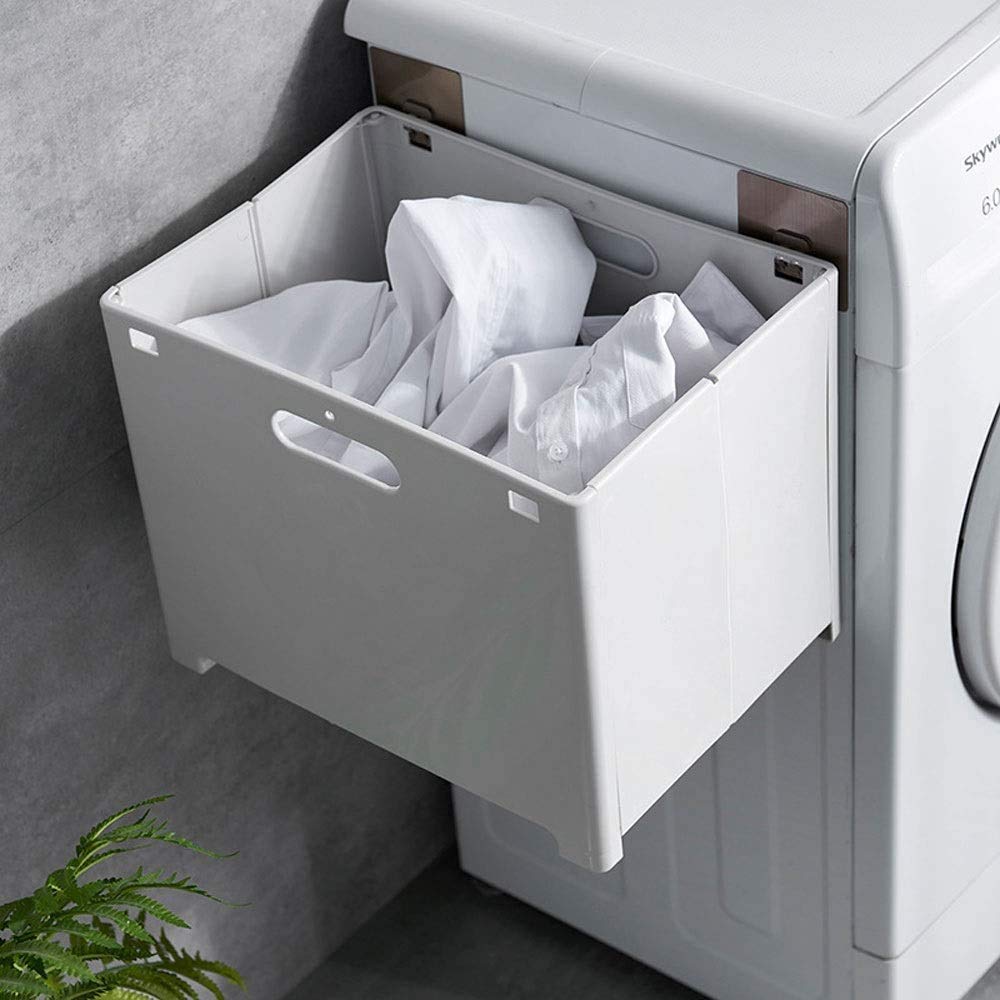 Foldable Dirty Clothes Basket - Plastic Wall Mounted Pop Up Laundry Hampers with Handle (Punch Free) (Small)