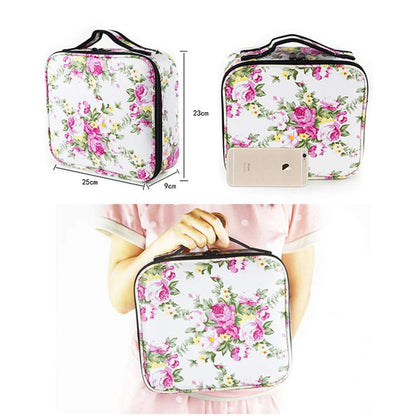 Cosmetic Storage Case with Adjustable Compartment (White Flower)