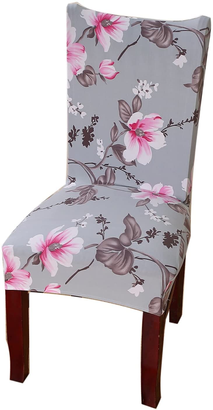 Printed Elastic Chair Cover - Grey Pink Flower