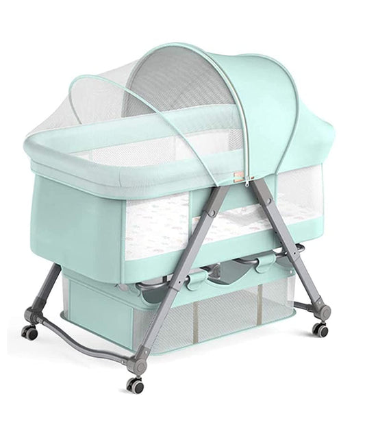 Cradle Crib Baby Rack, Foldable, Comes with Casters - Green