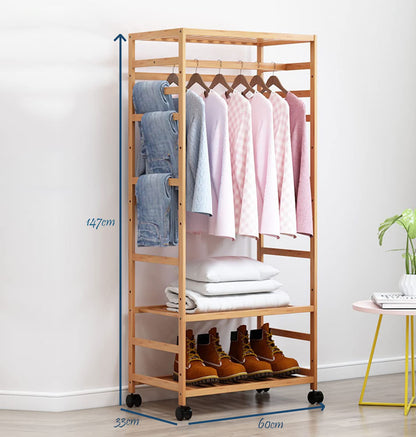 Bamboo Coat Rack on Wheels, Multifunctional Wood Coat Rack (60x33x147cm, DOT-IT-Yourself)