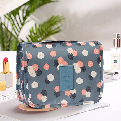 Hanging Travel Toiletry Bag Cosmetic Makeup Bag - Light Blue Flower