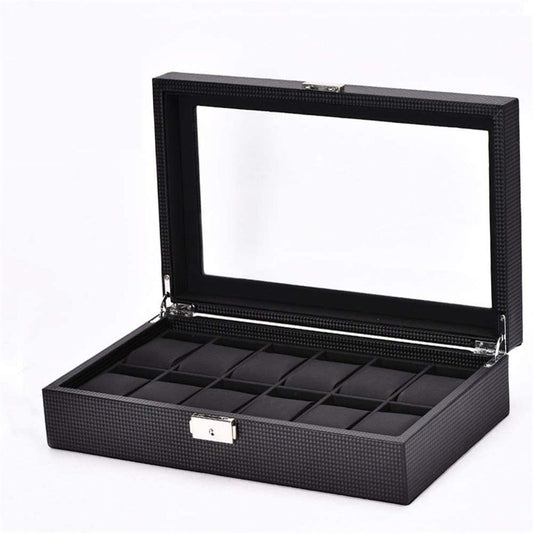 12 Slots Portable Watch Box Carbon Fiber