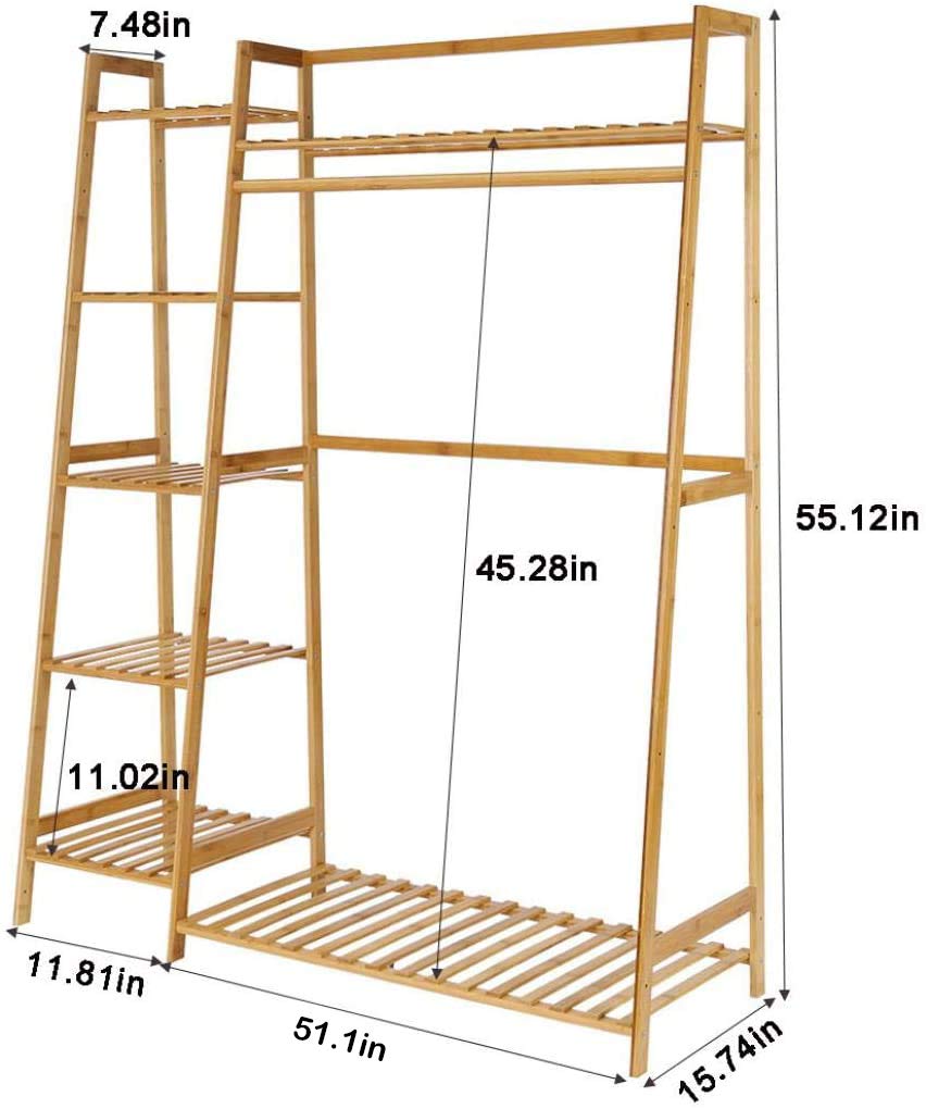 Bamboo Wooden Garment Clothing Rack 5 Tier