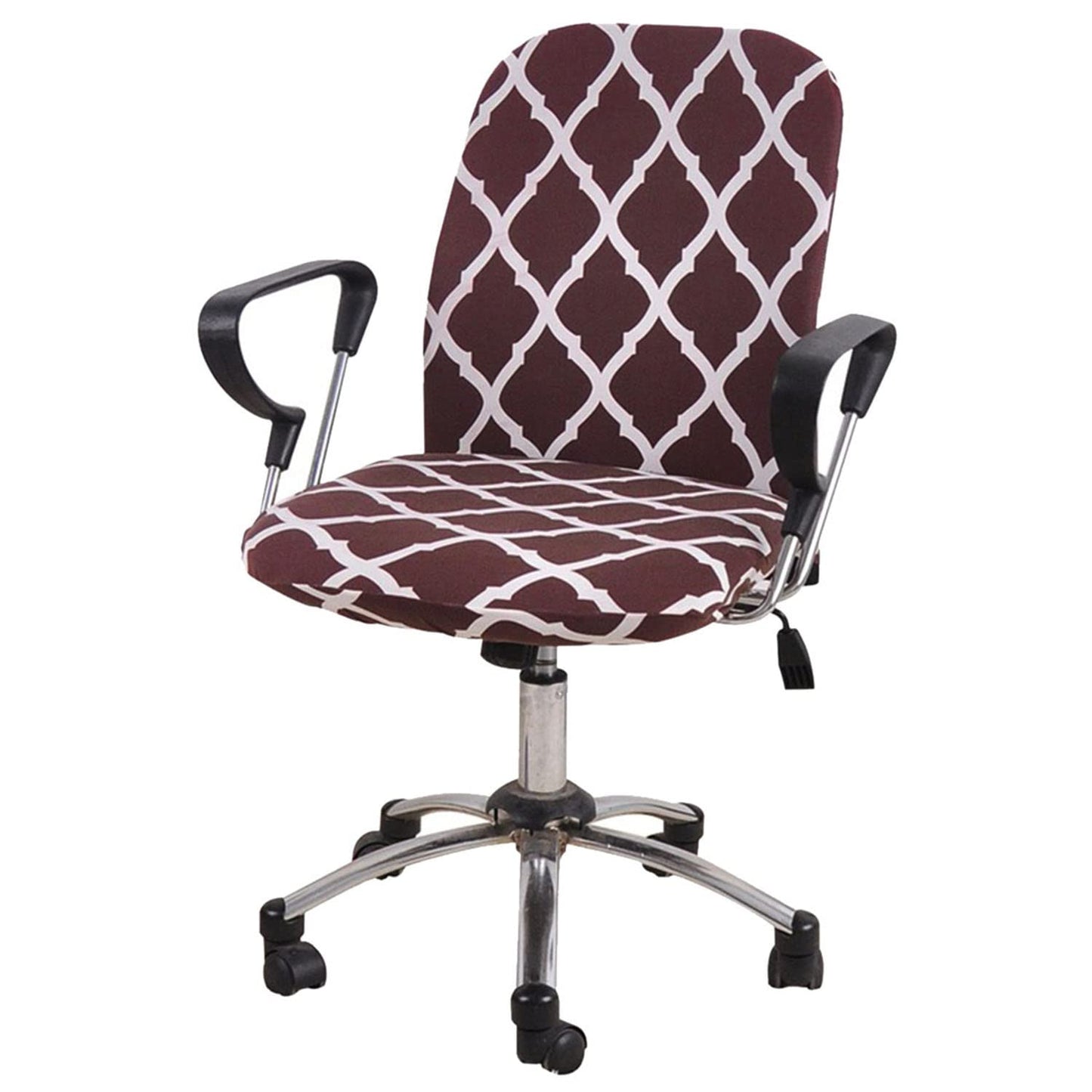 Polyester Spandex Stretch Print Computer Office Chair Cover- Brown Diamond