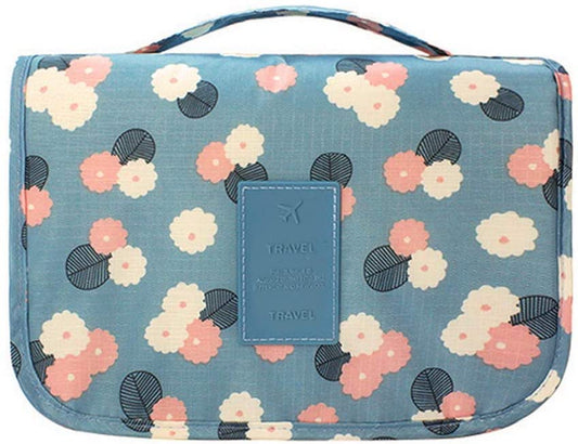 Hanging Travel Toiletry Bag Cosmetic Makeup Bag - Light Blue Flower