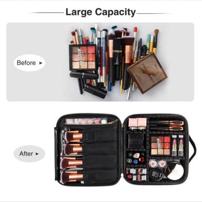 Cosmetic Storage Case with Adjustable Compartment (Triangular Stripe)