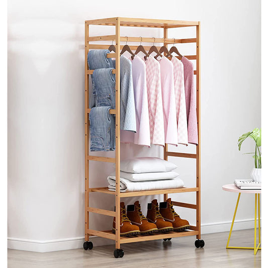 Bamboo Coat Rack on Wheels, Multifunctional Wood Coat Rack (60x33x147cm, DOT-IT-Yourself)