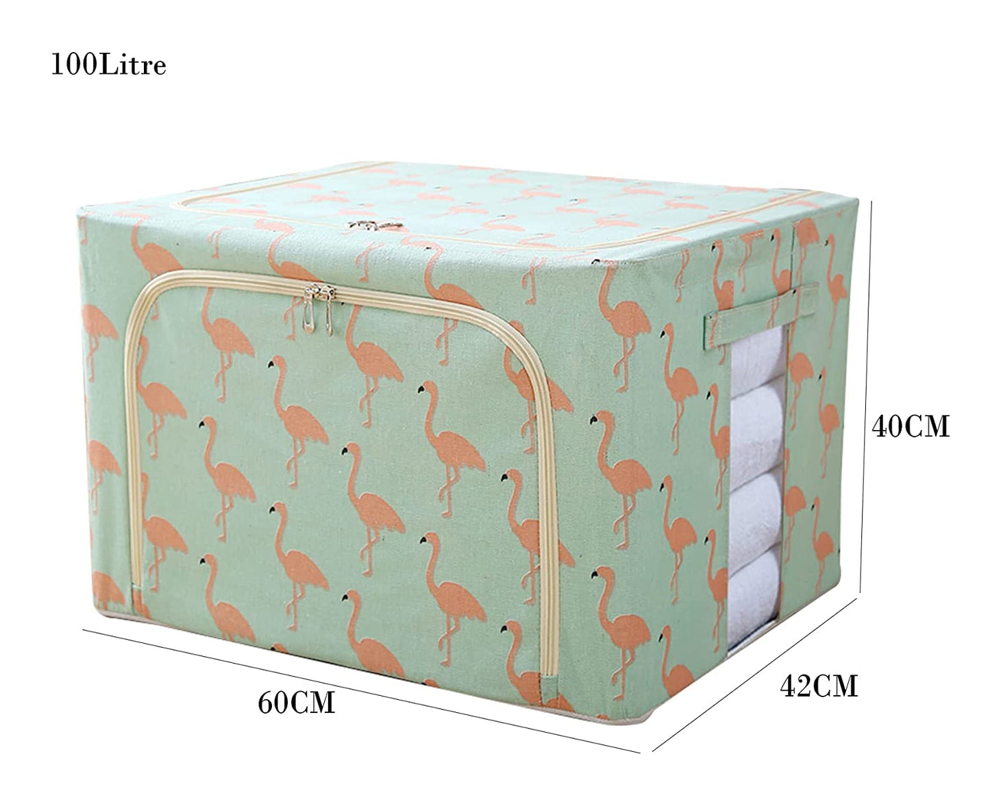 Clothing Storage Box with Steel Frame Support - Green Flamingo