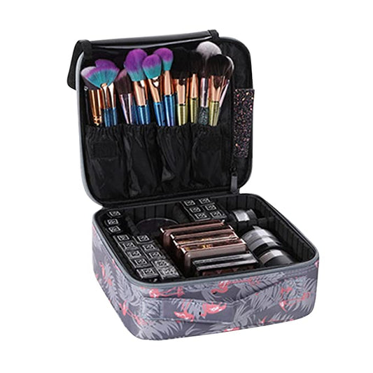 Cosmetic Storage Case with Adjustable Compartment (Grey Flamingo)