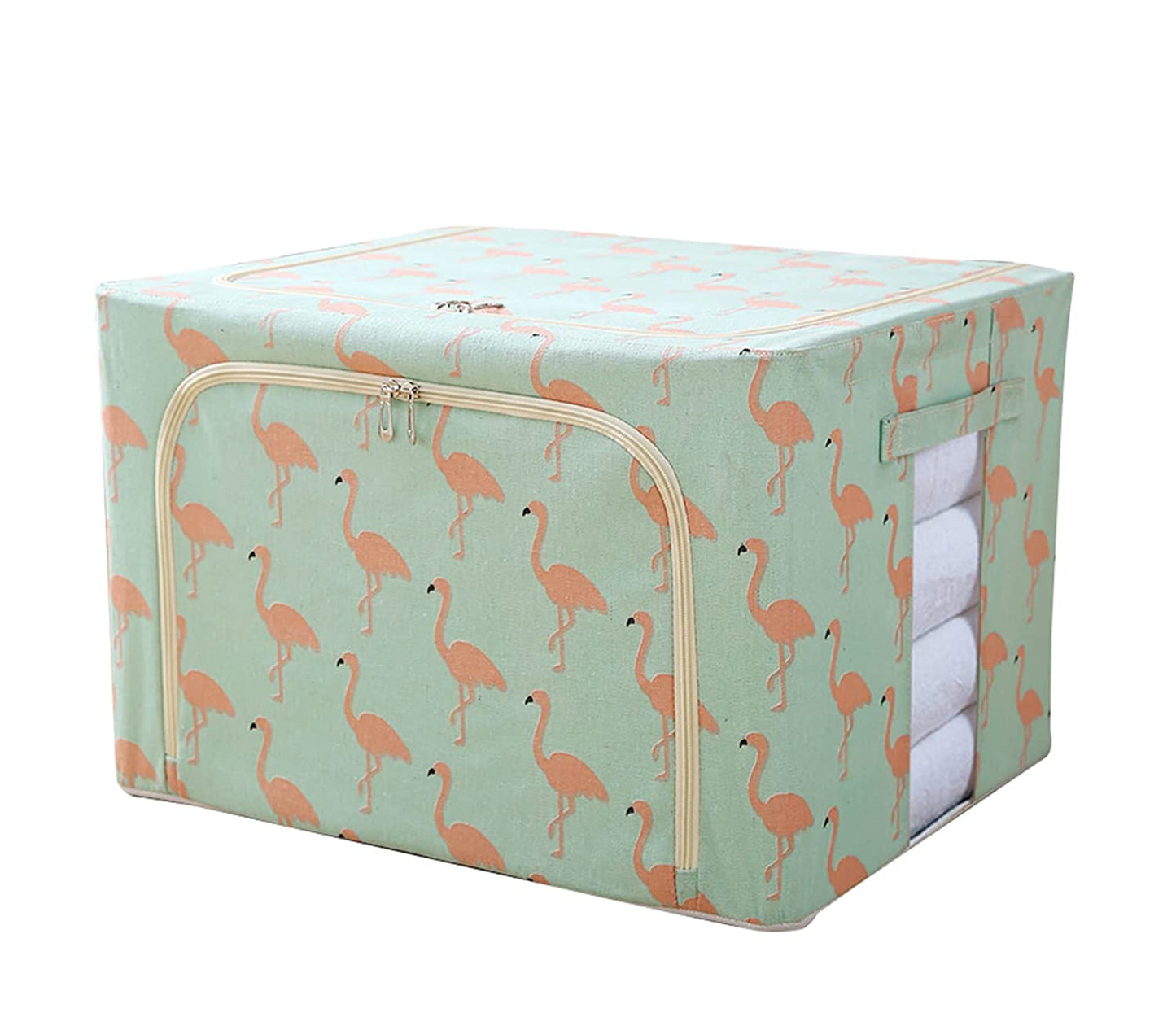 Clothing Storage Box with Steel Frame Support - Green Flamingo