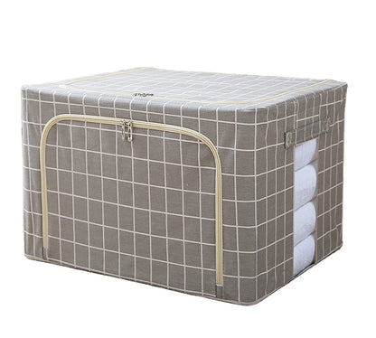 Clothing Storage Box with Steel Frame Support - Grey Check