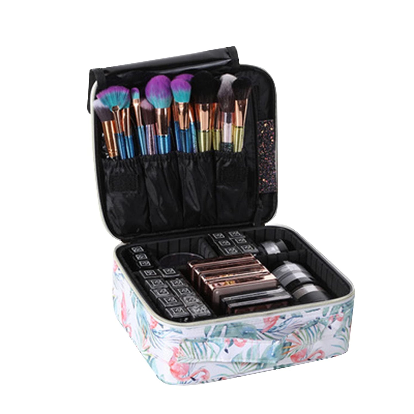 Cosmetic Storage Case with Adjustable Compartment (White Flamingo)