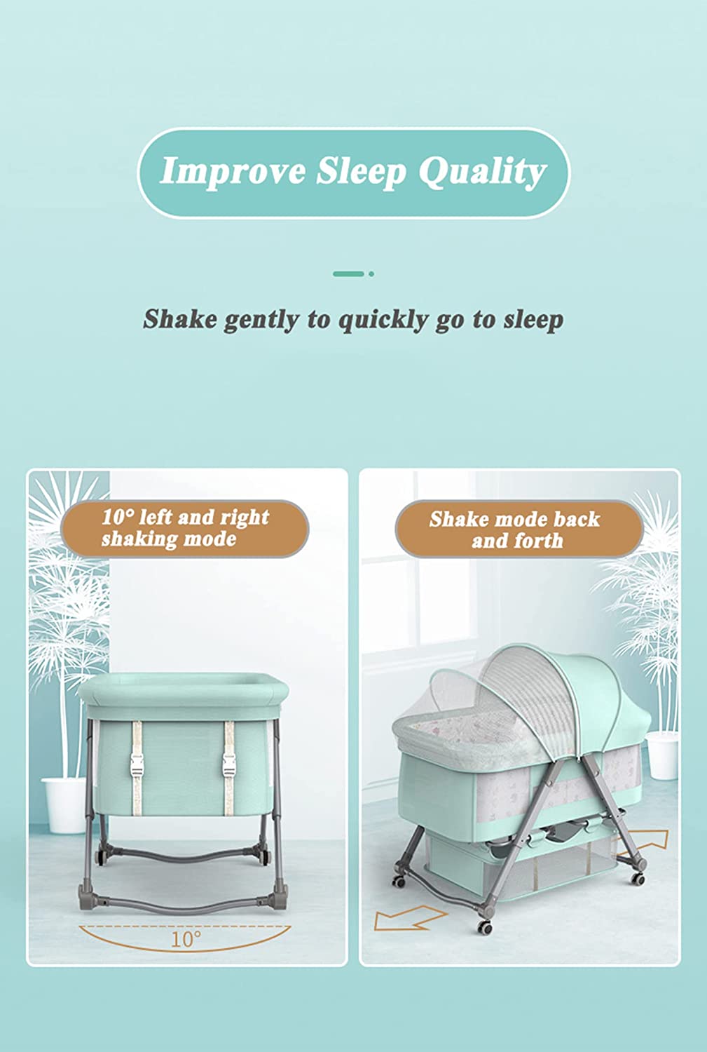 Cradle Crib Baby Rack, Foldable, Comes with Casters - Khaki