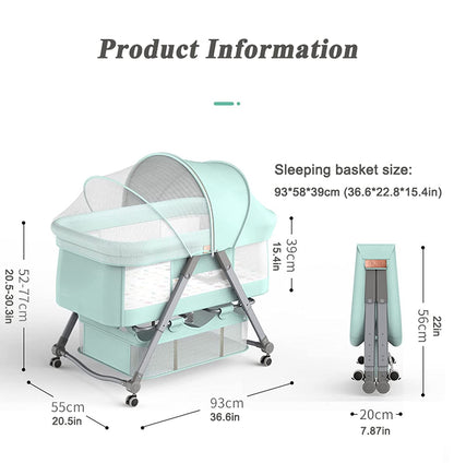 Cradle Crib Baby Rack, Foldable, Comes with Casters - Green