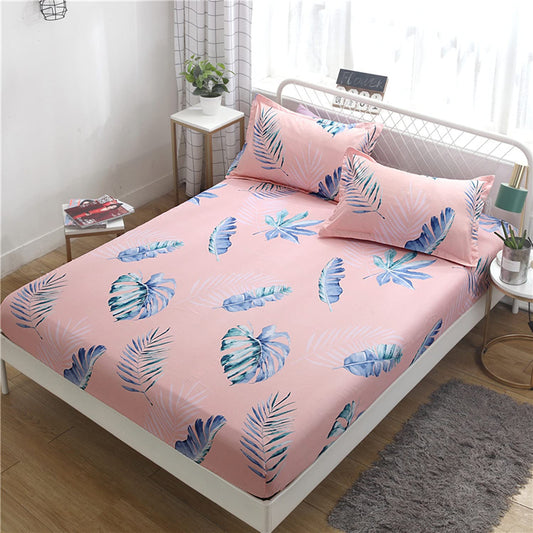 Fitted Bed Sheet - Pink Leaves