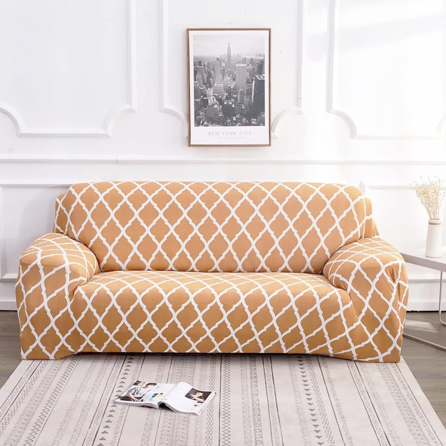 Printed Sofa Cover - Beige Diamond