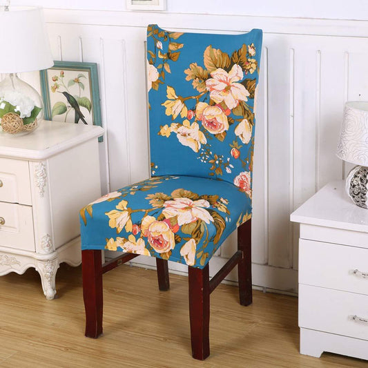 Printed Elastic Chair Cover - Blue Flower