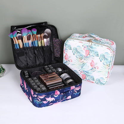 Cosmetic Storage Case with Adjustable Compartment (White Flamingo)