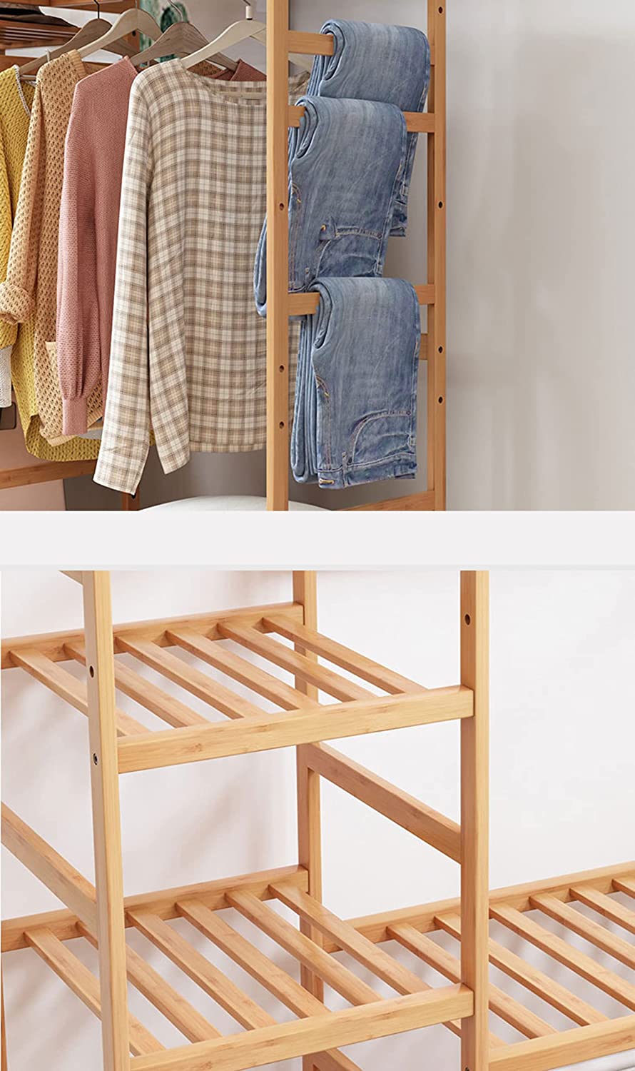 Bamboo Coat Rack on Wheels, Multifunctional Wood Coat Rack (60x33x147cm, DOT-IT-Yourself)