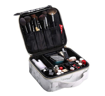 Cosmetic Storage Case with Adjustable Compartment (White Marble)