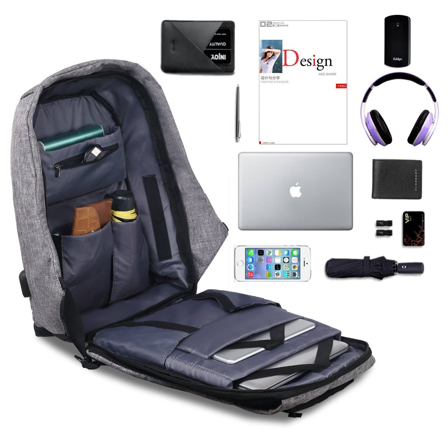 Water Resistant Polyester And Canvas Black Laptop  Backpack  Bag