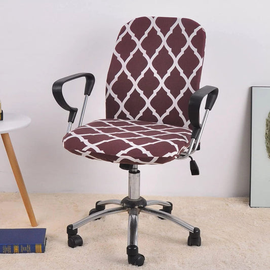 Polyester Spandex Stretch Print Computer Office Chair Cover- Brown Diamond